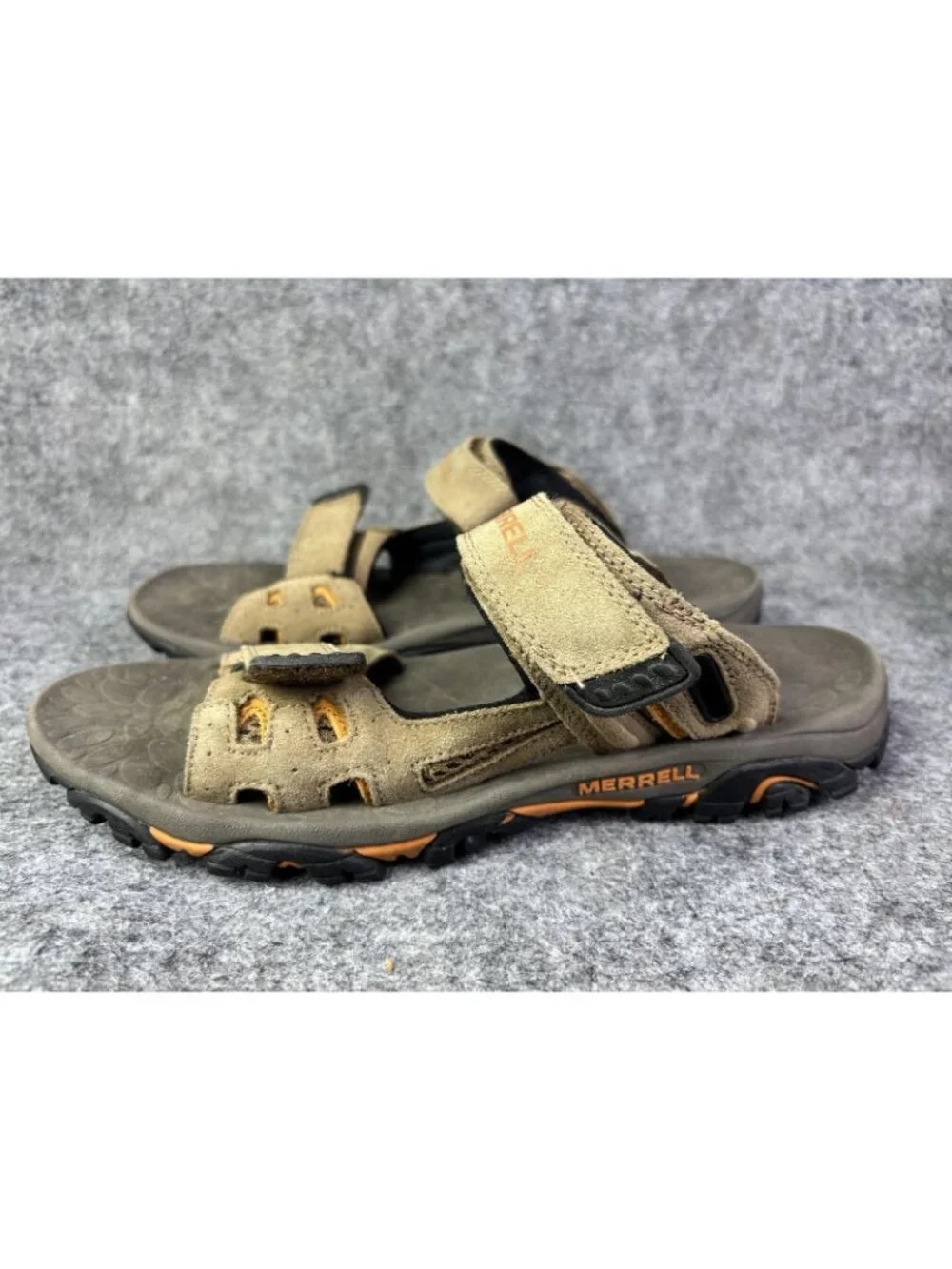 Merrell‎ Sandals Mens Size 7 Brown Suede Slide Adjustable Strap Shoes Comfort
